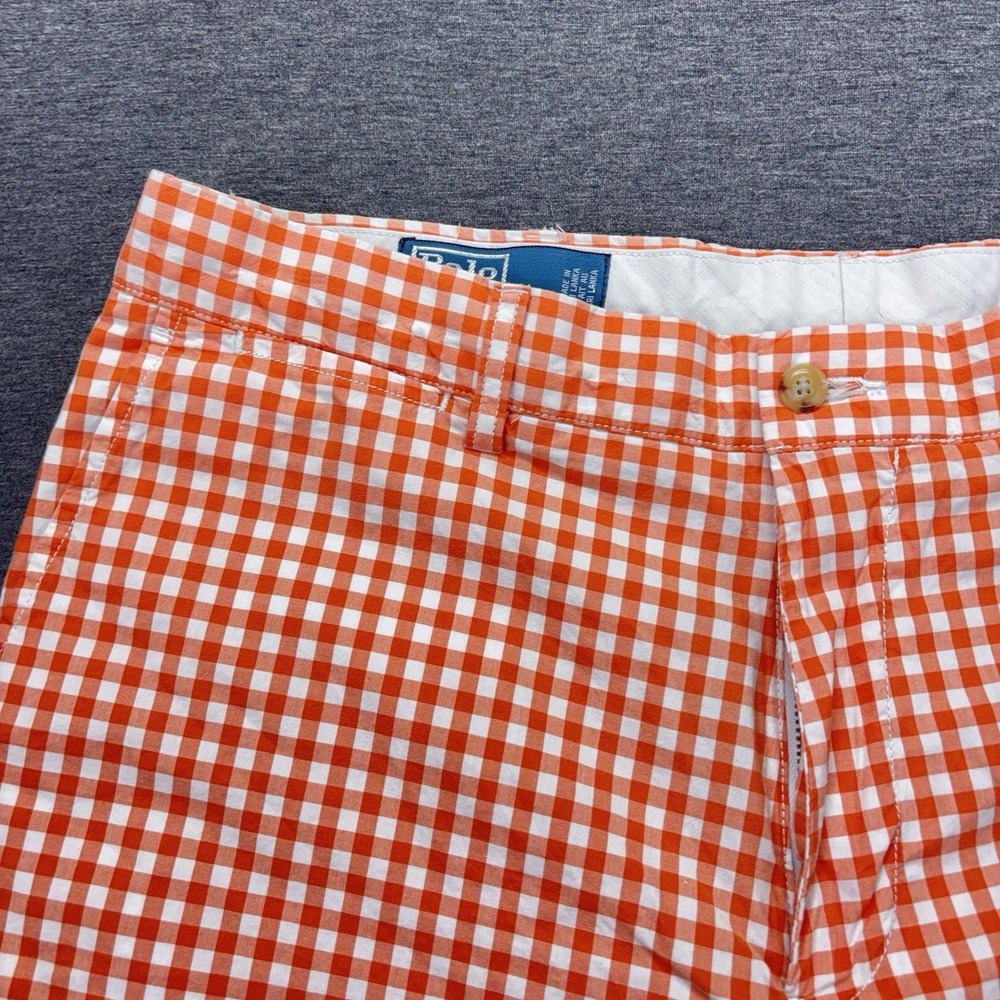 Vintage Polo Ralph Lauren Suffield Shorts Mens 35x9 Orange Gingham Check Preppy - Picture 2 of 13